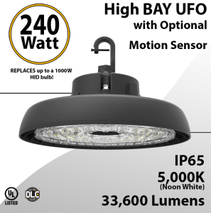UFO Lamp 240W Optional Motion Sensor 33600 Lumens 5000K UL & DLC