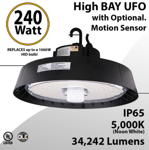 UFO Light LED High Bay 240 Watt Motion Sensor 34242 Lumens 5000K UL & DLC