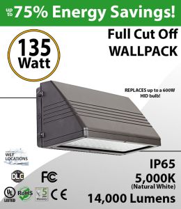 135W LED Full Cut off Wall Pack 14000 Lumens 5000K IP65 UL DLC