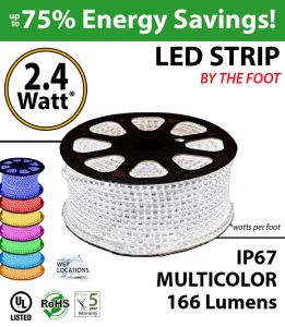 RGB LED rope by feet 166 lumens per foot 2.4 Watts